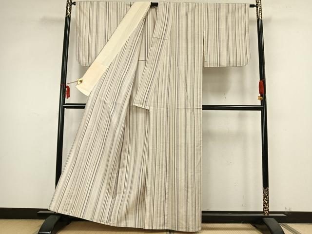 平和屋着物▽上質な紬 単衣 90亀甲 間道 正絹 逸品 AABB2080fy