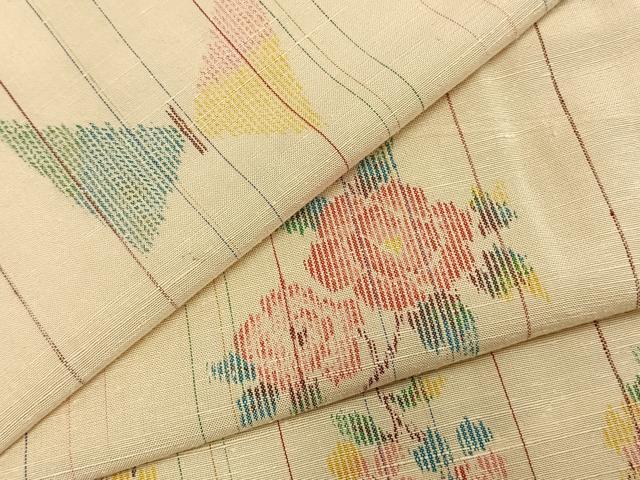 平和屋着物▽上質な紬 単衣 花蝶文 正絹 逸品 AABB2053fy