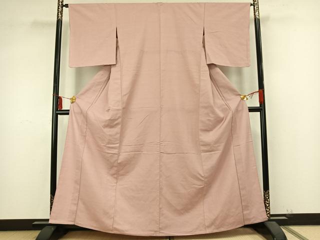 平和屋着物▽上質な紬 単衣 色無地 一斤染色 正絹 逸品 AABB2071fy