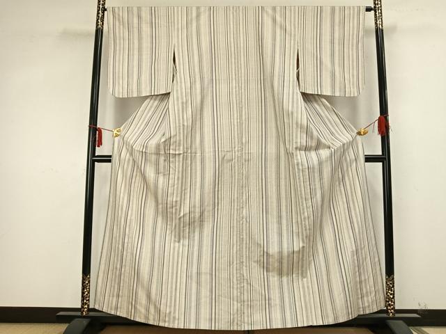 平和屋着物▽上質な紬 単衣 90亀甲 間道 正絹 逸品 AABB2080fy
