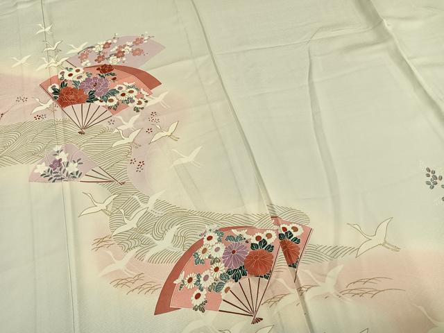 平和屋着物▽訪問着 単衣 扇面花鳥文 暈し染め 金彩 正絹 逸品 AABB2056fy