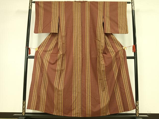 平和屋着物▽上質な紬 単衣 縞 正絹 逸品 AABB2046fy