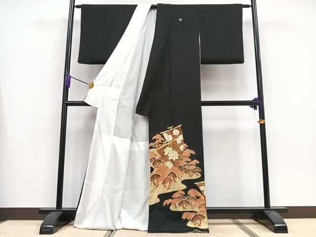 平和屋着物■豪華黒留袖 駒刺繍 浜松文 金彩 正絹 逸品 CAAX9680xe
