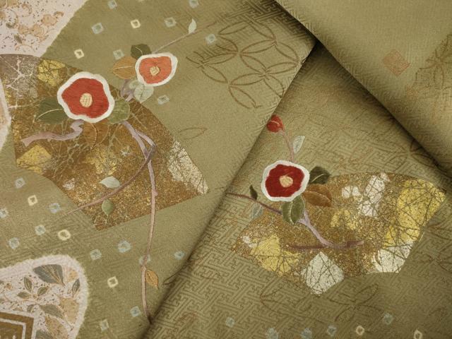 平和屋着物●訪問着 作家物 刺繍 地紙花文 金彩 正絹 逸品 AABB3803ck