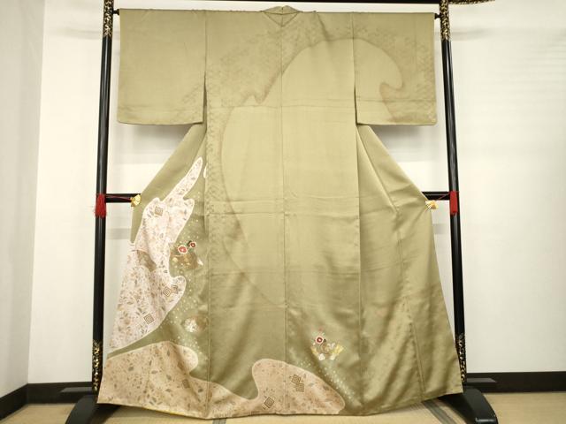 平和屋着物●訪問着 作家物 刺繍 地紙花文 金彩 正絹 逸品 AABB3803ck