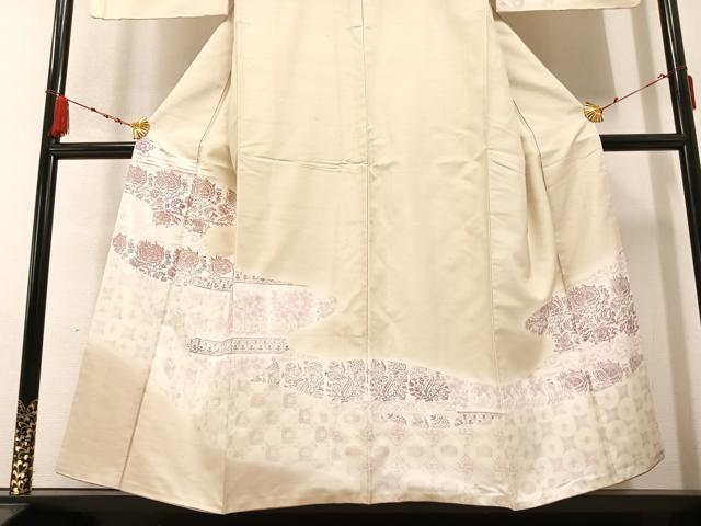 平和屋着物●訪問着 紬地 型染め 草花文 金彩 正絹 逸品 AABB2967ph