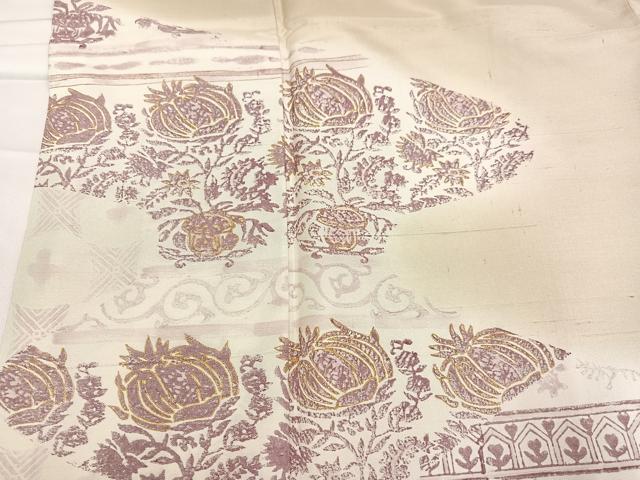 平和屋着物●訪問着 紬地 型染め 草花文 金彩 正絹 逸品 AABB2967ph