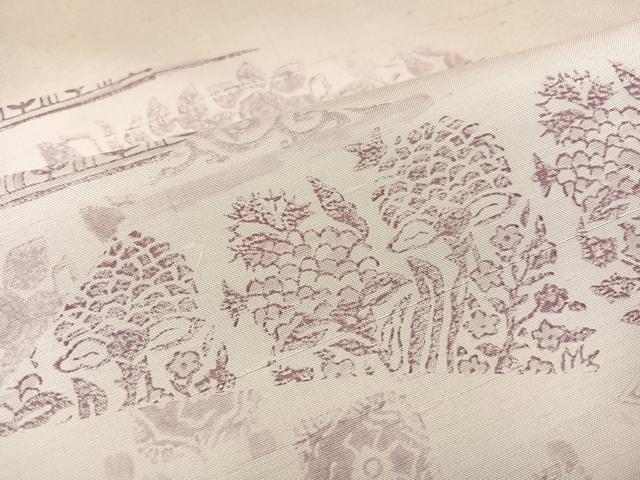 平和屋着物●訪問着 紬地 型染め 草花文 金彩 正絹 逸品 AABB2967ph
