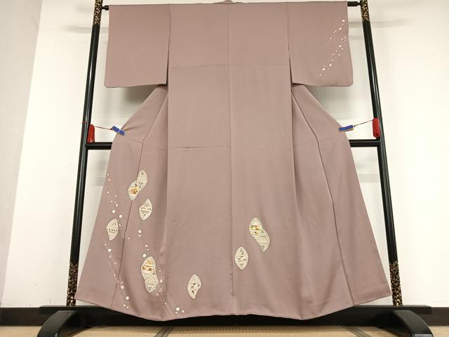 平和屋着物●訪問着 駒刺繍 草花文 金彩 正絹 逸品 AABB0141zg