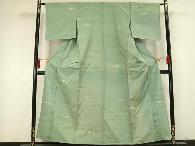 平和屋着物▽上質な紬 単衣 舞葉文 正絹 逸品 AABB2128fy