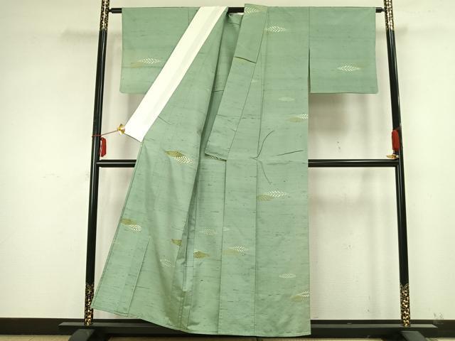 平和屋着物▽上質な紬 単衣 舞葉文 正絹 逸品 AABB2128fy