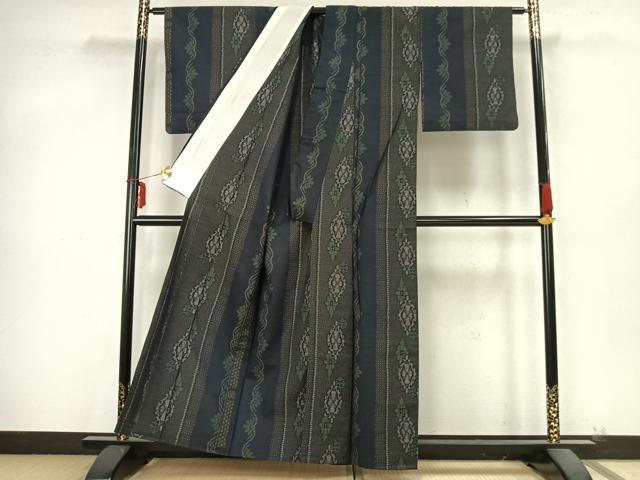 平和屋着物▽お召 単衣 吉祥花間道 正絹 逸品 AABB2143fy