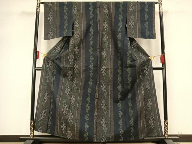 平和屋着物▽お召 単衣 吉祥花間道 正絹 逸品 AABB2143fy