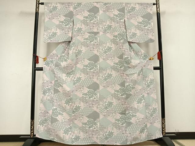平和屋着物▽小紋 単衣 辻が花 洗える着物 未使用 AABB2109fy