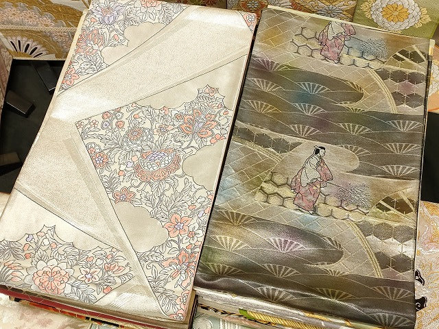 平和屋本店■袋帯 西陣 まとめて100点 鳳凰 向かい鶴 人物 能 蝶 更紗 花柄 七宝 宝相華 楽器 金銀糸 など 未使用品あり 全て正絹 se3687
