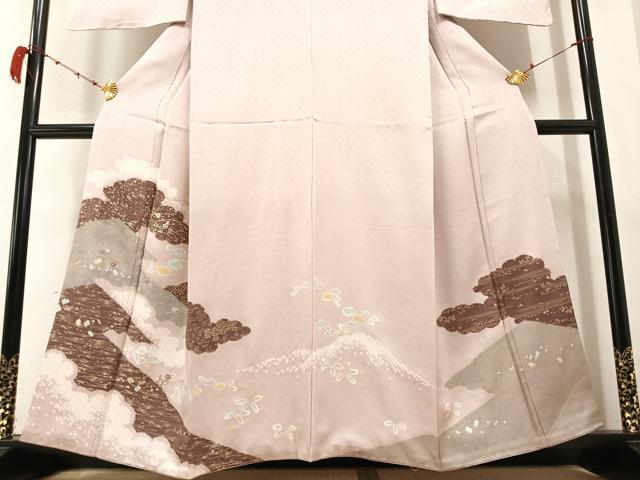 平和屋着物●訪問着 絞り 刺繍 草花文 金彩 正絹 逸品 未使用 AABB3642ph
