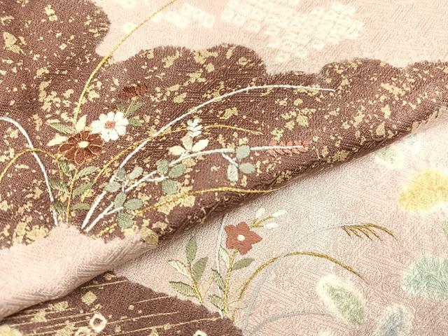 平和屋着物●訪問着 絞り 刺繍 草花文 金彩 正絹 逸品 未使用 AABB3642ph