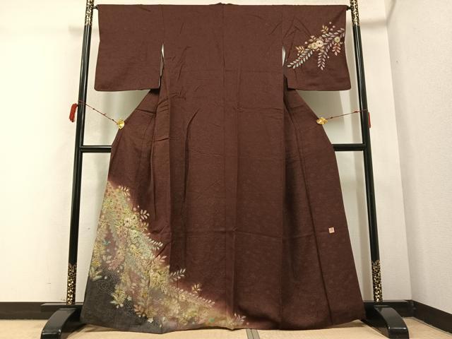 平和屋着物●伝統工芸士　寺谷昇　訪問着　絞り　辻が花　暈し染め　金彩　金通し地　正絹　逸品　AABB4327ph 平和屋着物○伝統工芸士 寺谷昇 訪問着 絞り 辻が花 暈し染め