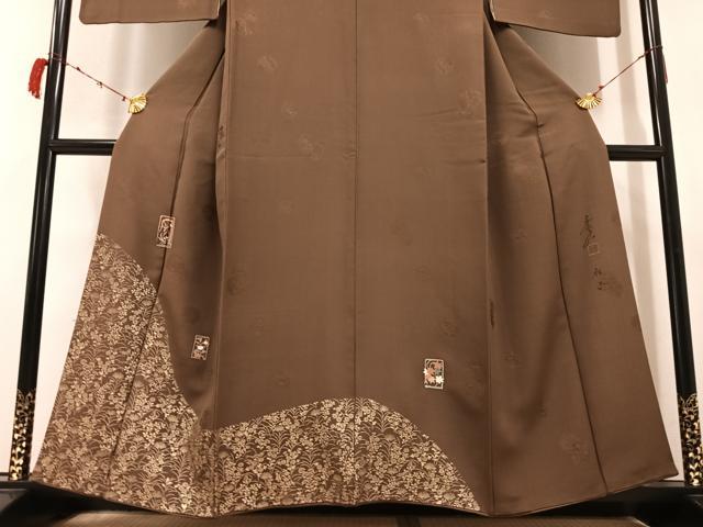 平和屋着物●友禅作家の巨匠 浅井青仁 訪問着 色紙草花文 金彩 正絹 逸品 AABB4330ph