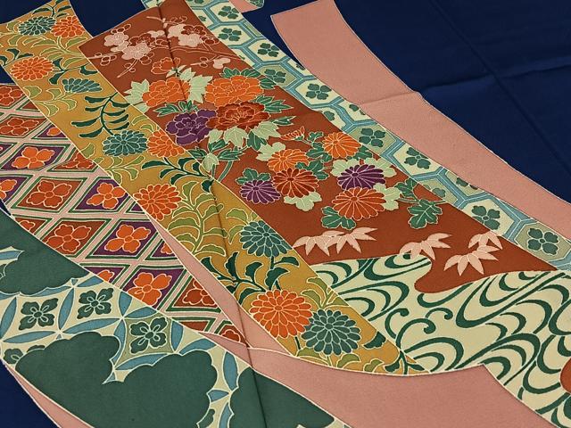 平和屋着物▽訪問着 単衣 刺繍 短冊吉祥花文 反端付き 正絹 逸品 AABB3583jh