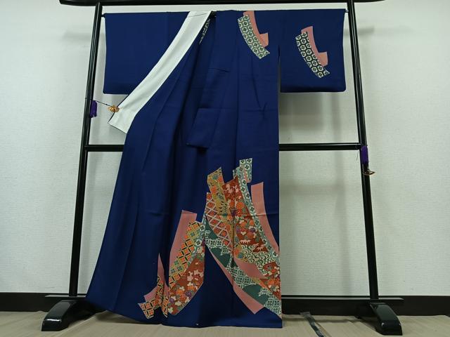 平和屋着物▽訪問着 単衣 刺繍 短冊吉祥花文 反端付き 正絹 逸品 AABB3583jh