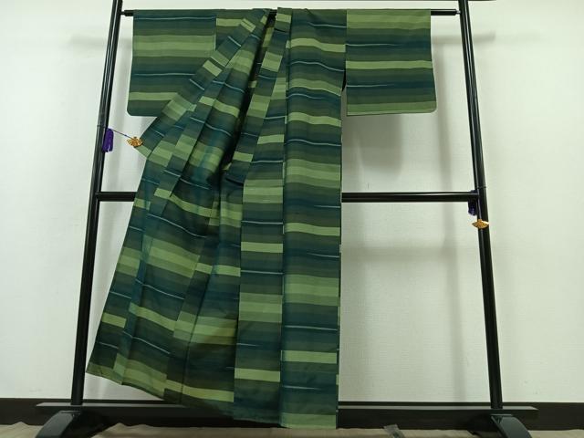 平和屋着物▽上質な紬 単衣 横段文 正絹 逸品 AABB3599jh