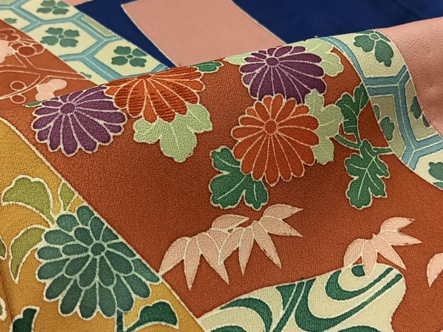 平和屋着物▽訪問着 単衣 刺繍 短冊吉祥花文 反端付き 正絹 逸品 AABB3583jh