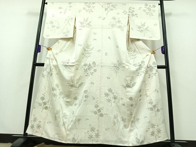 平和屋着物▽上質な小紋 単衣 花鳥文 蝶 金銀彩 正絹 逸品 AABB3589jh