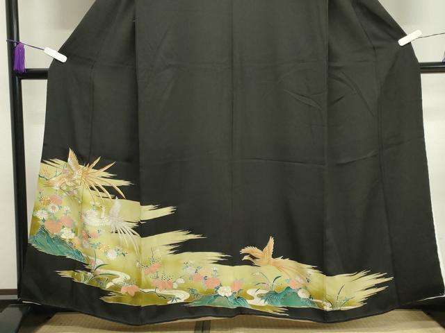 平和屋着物■豪華黒留袖 刺繍 鳳凰草花文 暈し染め 金彩 正絹 逸品 CAAY6537gh