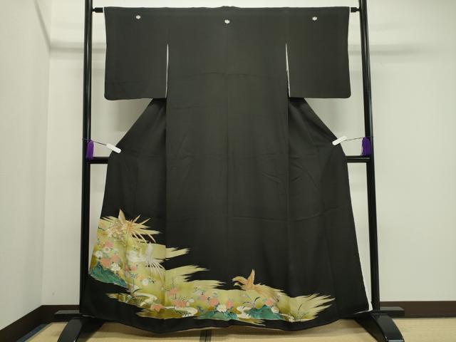 平和屋着物■豪華黒留袖 刺繍 鳳凰草花文 暈し染め 金彩 正絹 逸品 CAAY6537gh