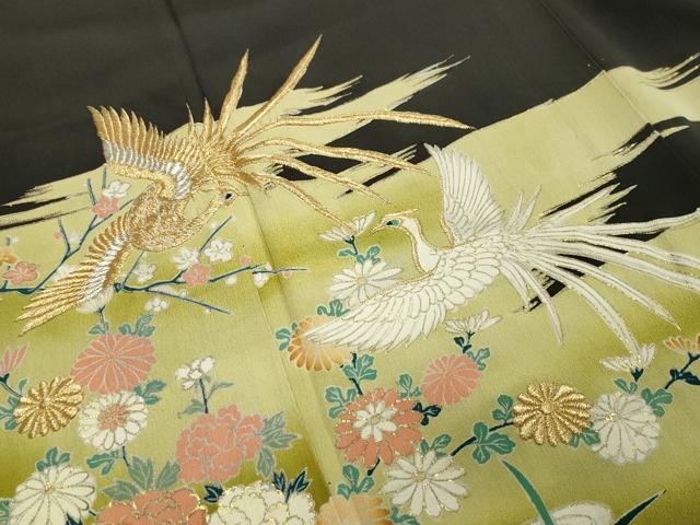 平和屋着物■豪華黒留袖 刺繍 鳳凰草花文 暈し染め 金彩 正絹 逸品 CAAY6537gh