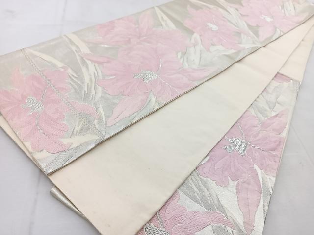 平和屋着物◎西陣 六通柄袋帯 唐織 カトレア 銀糸 正絹 逸品 BAAU9158yc
