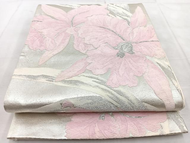 平和屋着物◎西陣 六通柄袋帯 唐織 カトレア 銀糸 正絹 逸品 BAAU9158yc