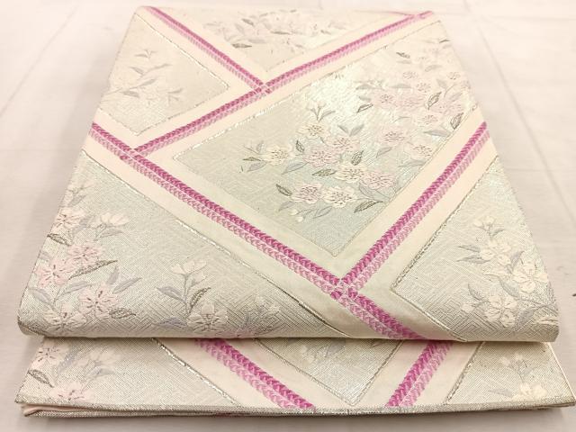 平和屋着物◎新佐賀錦 六通柄袋帯 草花文 銀糸 やまとオリジナル 正絹 逸品 BAAU9260yc
