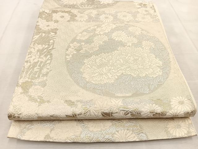 平和屋着物◎六通柄袋帯 唐織 花丸文 銀糸 正絹 逸品 BAAU9357yc