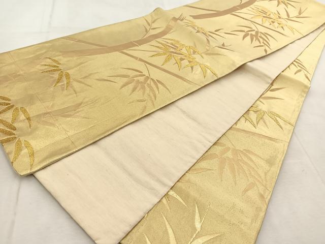 平和屋着物◎六通柄袋帯 笹竹文 金糸 正絹 逸品 BAAU9363yc