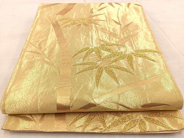 平和屋着物◎六通柄袋帯 笹竹文 金糸 正絹 逸品 BAAU9363yc