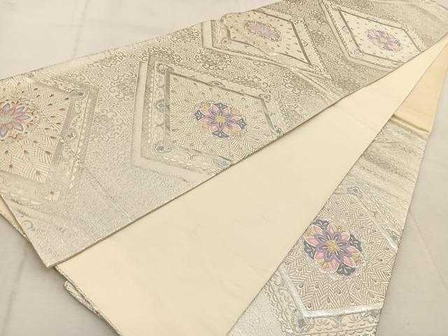 平和屋着物◎六通柄袋帯 唐織 孔雀羽花菱文 金銀糸 正絹 逸品 BAAU9453yc
