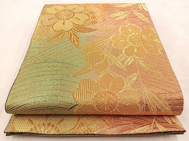 平和屋着物◎佐賀錦 六通柄袋帯 花筏 金糸 正絹 逸品 BAAU9490yc