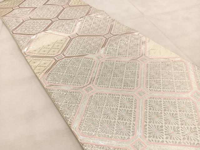 平和屋着物◎六通柄袋帯 唐織 蜀江菊菱文 銀糸 正絹 逸品 BAAU9518yc