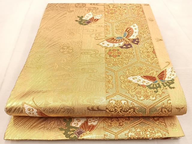 平和屋着物◎佐賀錦 六通柄袋帯 唐織 花蝶文 金糸 正絹 逸品 BAAU9532yc