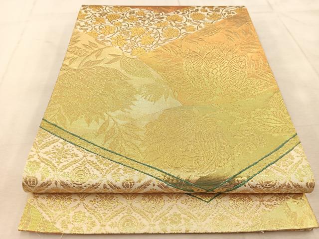 平和屋着物◎六通柄袋帯 更紗 絹衣 金糸 正絹 逸品 BAAU9548yc