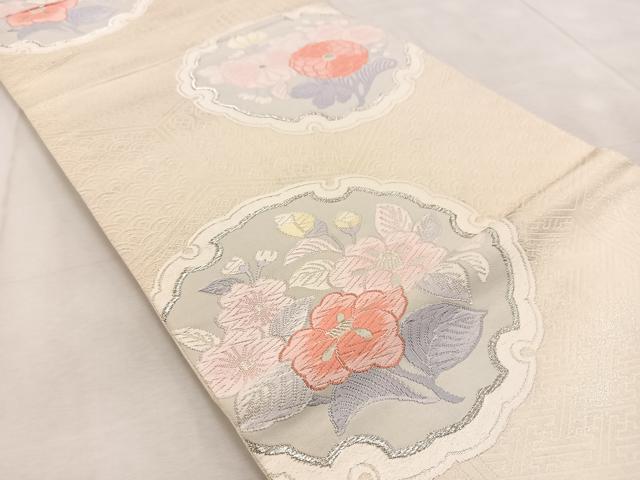 平和屋着物◎六通柄袋帯 唐織 雪輪花文 銀糸 正絹 逸品 BAAU9583yc