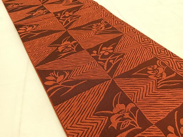 平和屋着物◎全通柄袋帯 ふくれ織 吉祥花文 正絹 逸品 BAAU9594yc