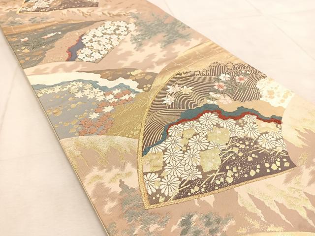 平和屋着物◎六通柄袋帯 唐織 巧芸箔 深山寺 金糸 正絹 逸品 BAAU9593yc