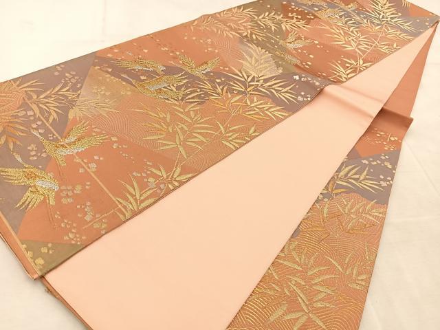平和屋着物◎六通柄袋帯 飛鶴笠竹文 金銀糸 正絹 逸品 BAAU9606yc