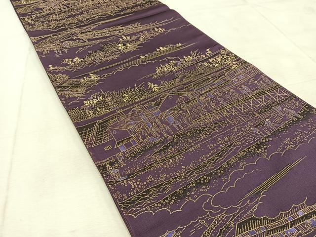 平和屋着物◎六通柄袋帯 人物風景文 金糸 正絹 逸品 BAAU9607yc