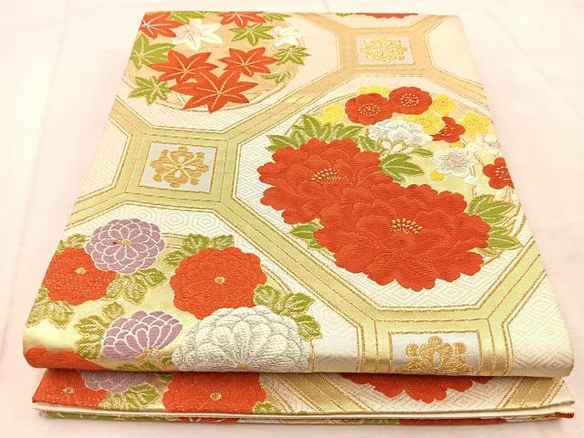 平和屋着物◎六通柄袋帯 唐織 蜀江花文 金銀糸 やまとオリジナル 正絹 逸品 BAAU9616yc