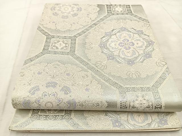平和屋着物◎六通柄袋帯 唐織 蜀江花文 銀糸 正絹 逸品 BAAU9613yc