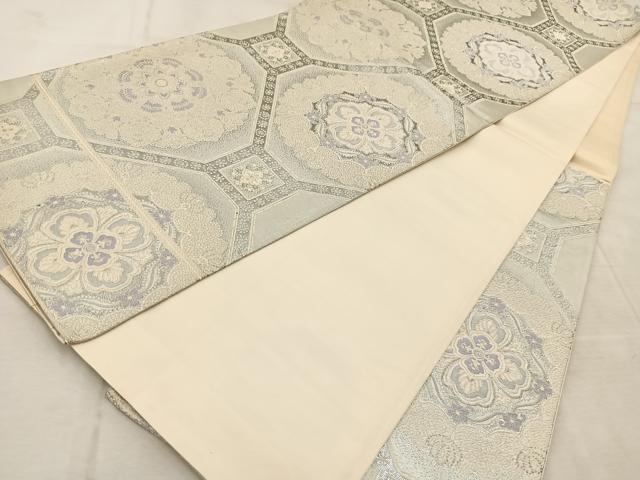 平和屋着物◎六通柄袋帯 唐織 蜀江花文 銀糸 正絹 逸品 BAAU9613yc